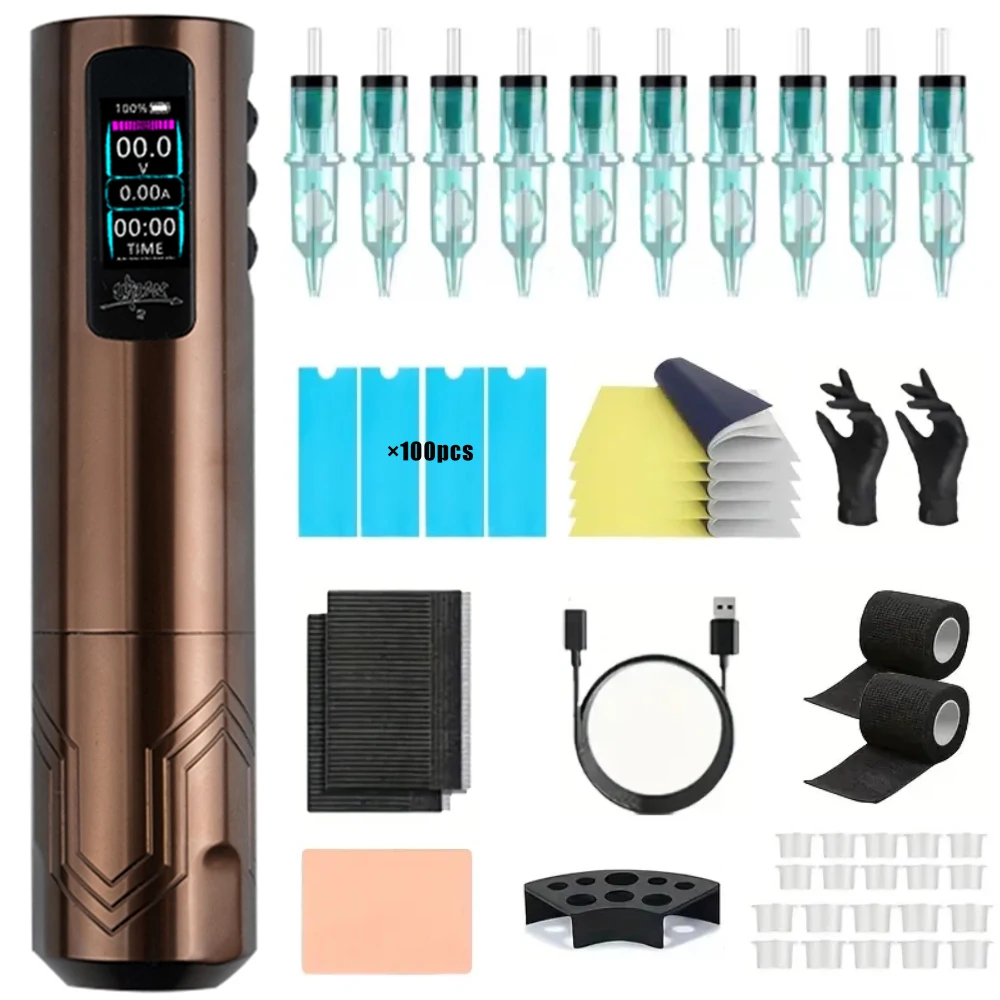 

Полный комплект беспроводной тату-машины, ручка для татуировки на 2000 мАч, 10 игл-картриджей, портативный дизайн для начинающих и художников