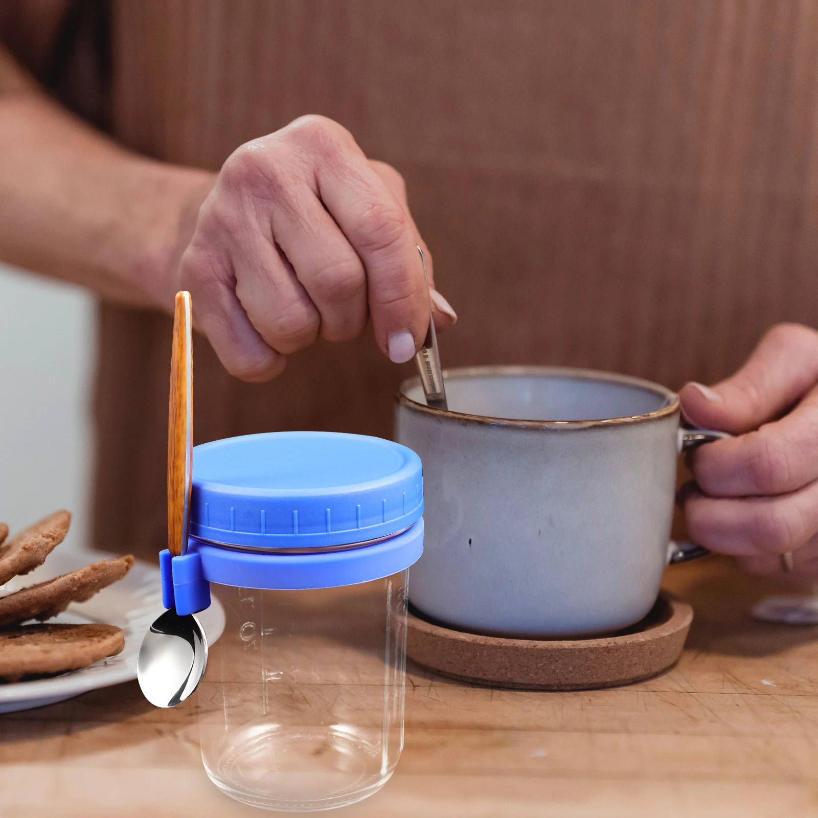 

HighGrade Glass Portable Breakfast Cup Transparent Design Oatmeal Container Multifunctional Food Jar