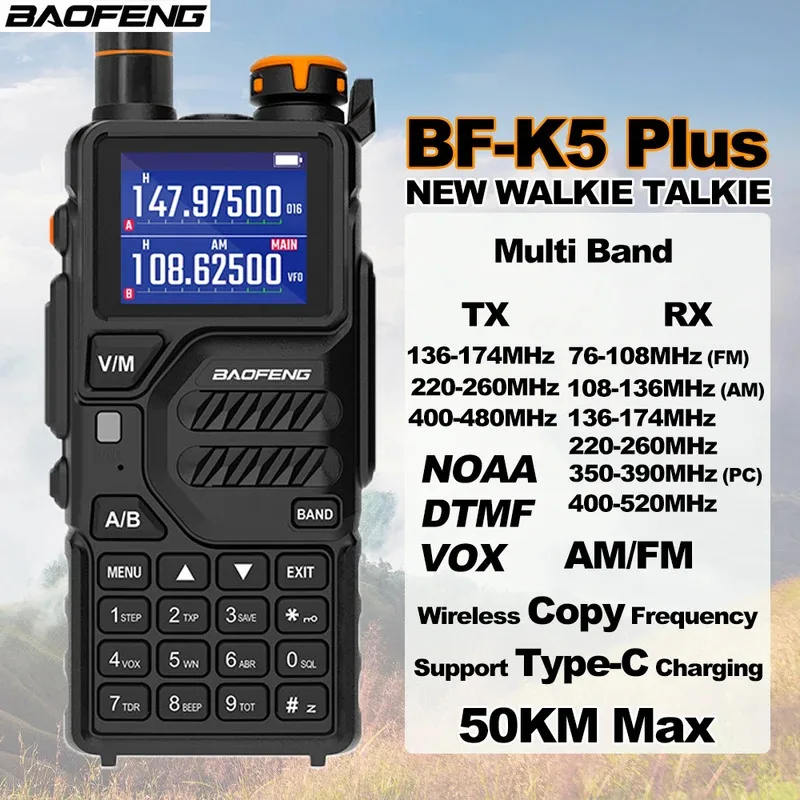 12W Baofeng Air Band Uv-K5Plus Radio Wireless Copy Frequency For Camping Two-Way Radio Noaa Long Range Walkie Talkies