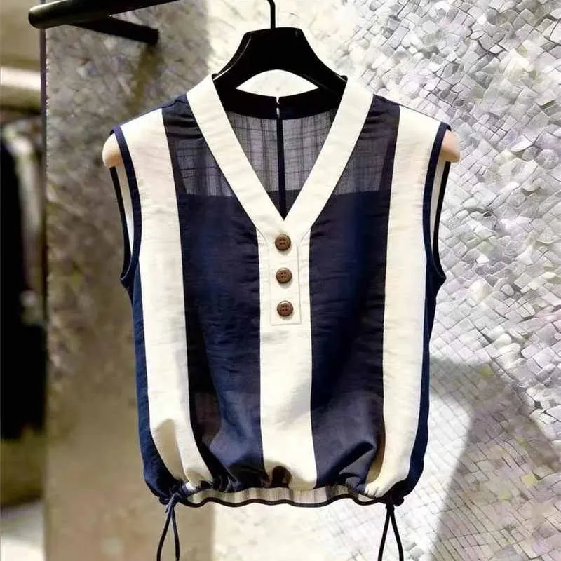 2026 Summer Contrasting Striped Vest Design Sense Women's Vest Temperament Thin Korean Version Versatile Sleeveless T-shirt