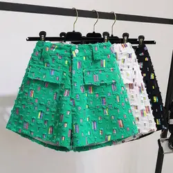 2025 Summer Stylish High Waist Shorts Women Colorful Wide Leg Short Pants Fashion Chic Ladies Thin Denim Shorts S-4XL