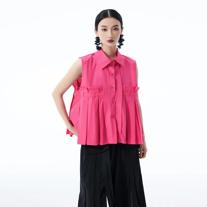 

Летняя дышащая женская рубашка, плиссированный женский топ без рукавов в стиле пэчворк, свободная повседневная женская рубашка, новинка 2025, полиэстер, хлопок