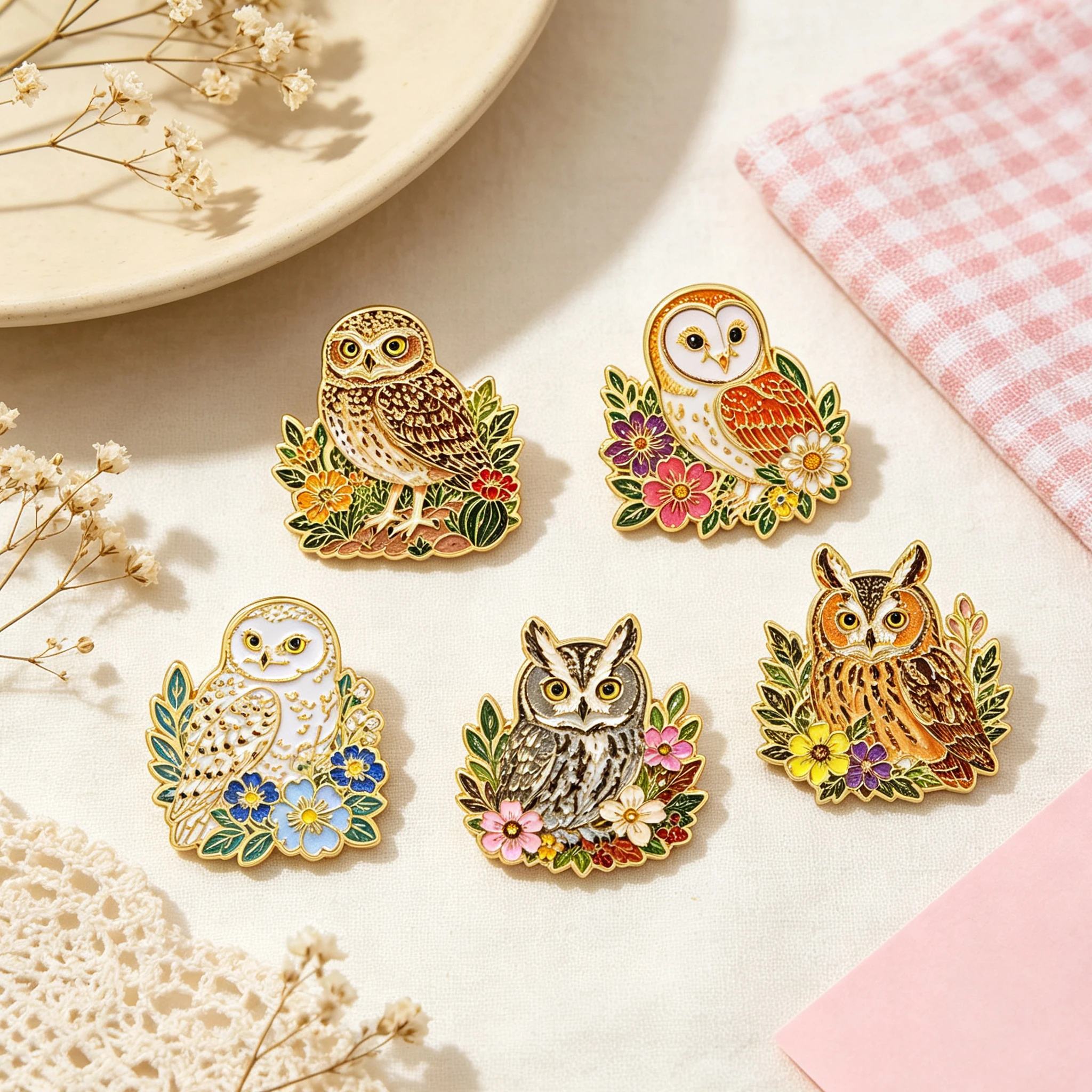 5個セット 漫画風フクロウブローチセット 花柄鳥 ソフトエナ - Tuxedo Lapel Pin のレビューと価格