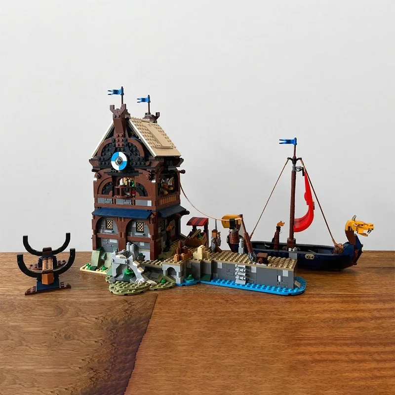 1759 قطعة MOC القرون الوسطى فايكنغ حوض الخالق 3 1 قلعة لعبة مجسمة اللبنات تجميع DIY بها بنفسك الإبداعية هدايا عيد الميلاد الطوب الاطفال