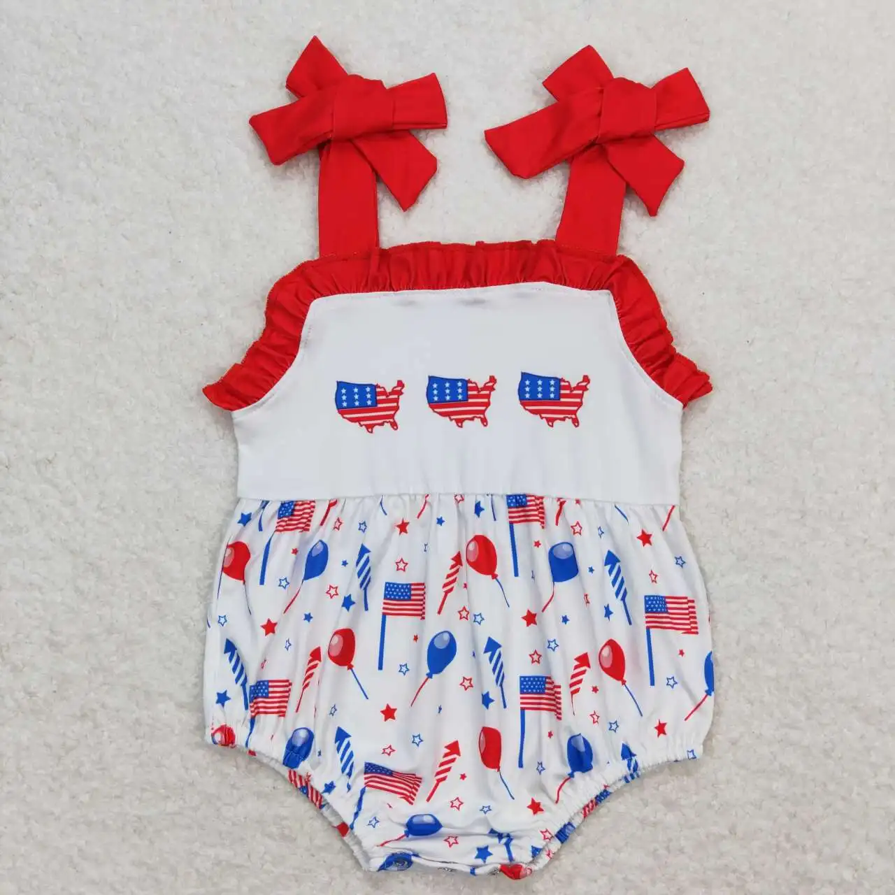 Wholesale baby kids newborn children toddler clothes National Day flag red lace balloon star fireworks white halter vest onesies