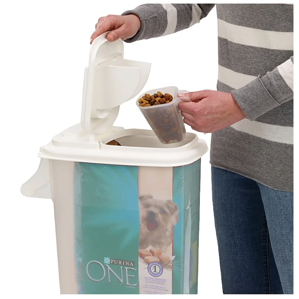 16QT Bird Seed Storage Dispenser with Built-in Spout Ergonomic Handle Stackable Design Food Safe Easy Refills and Organization