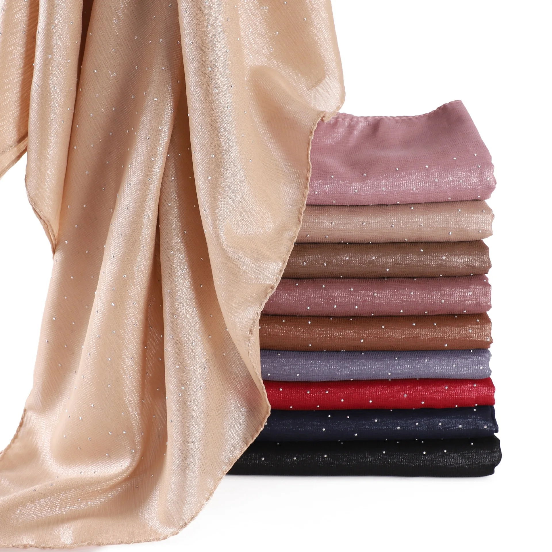 

Crinkle Full Diamond Hijab Muslim Premium Imitation silk Scarf with Shimmer Rhinestone Women Thin Soft Long Shawl Headscarf New