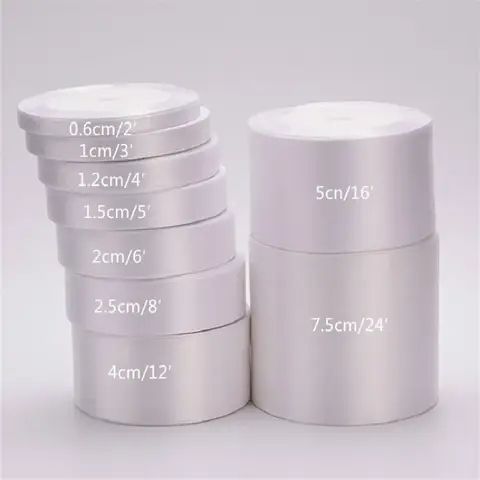 Hot Sale (25yards/roll)6mm-75mm White Silk Satin Ribbons Wedding Decorative Ribbon Gift Wrapping DIY Handmade Materials 9 Size