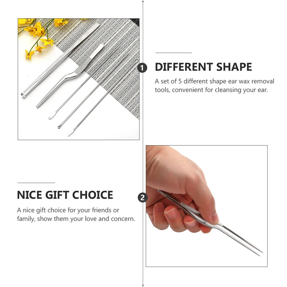 

5pcs Wax Removal Tools Stainless Steel Cleaner Scoop Spoon Set Portable Ear Spoon Kit For Safe Ear Canal Cleaning Ideal Gift For