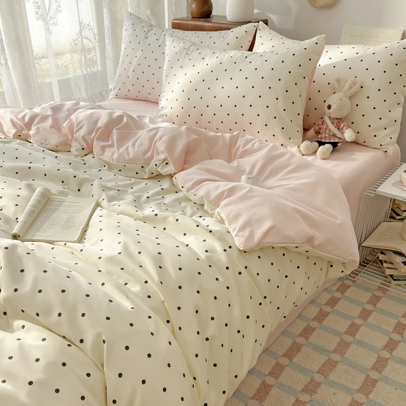 Cool Smooth Bedding Set Duvet Cover Sheet Pillowcases Soft Skin-Friendly Imitation Silk Bedroom Linen Set Relaxing Sleep ﻿