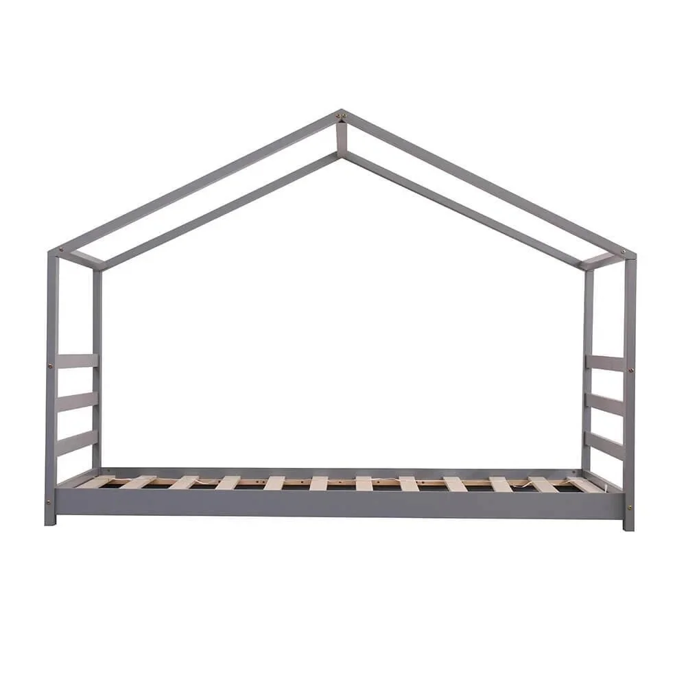 Modern 3ft Single Solid Wooden Grey Frame Kids Home Bed In Child Treehouse Toddler Bed Design Style