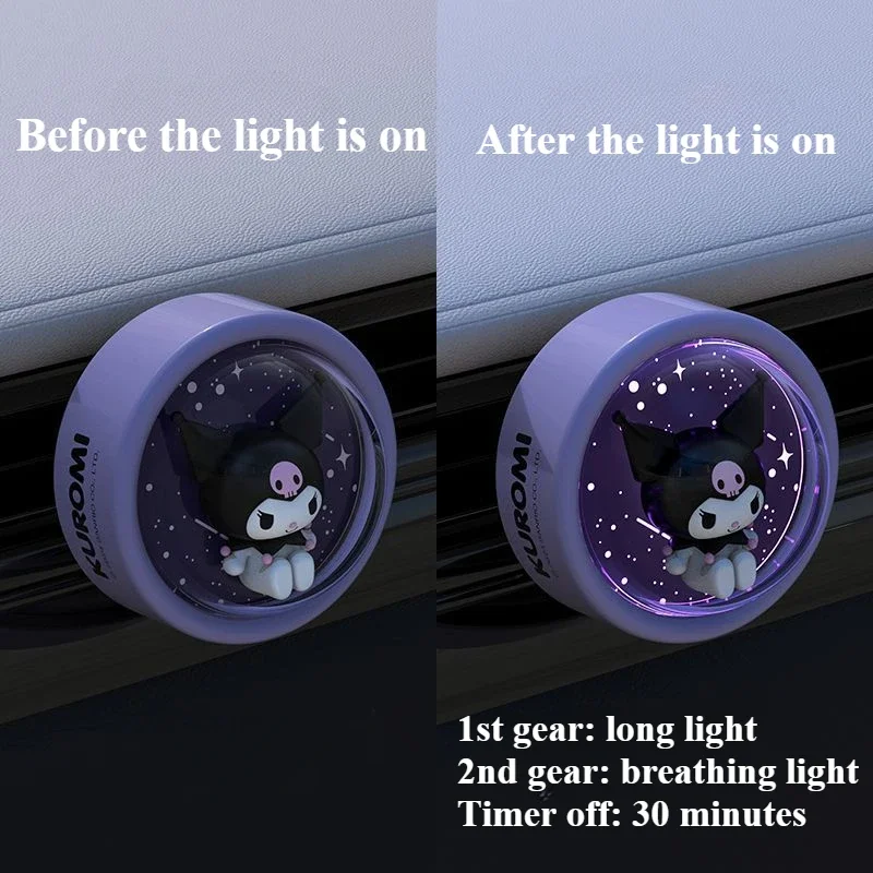 Sanrio Kuromi Car Aromatherapy Luminous Atmosphere Light Female Kawaii Air Outlet Solid Fragrance Anime Character Ornaments