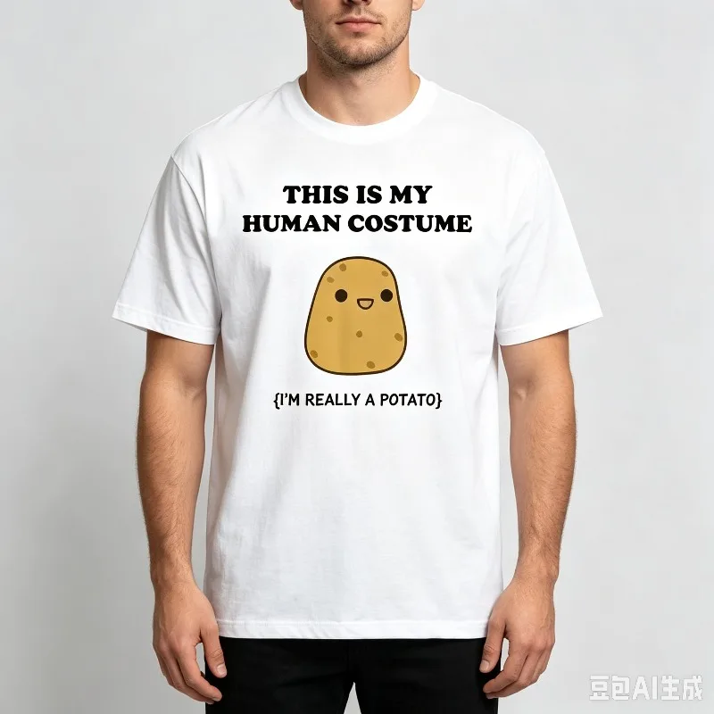 THIS IS MY HUMAN COSTUME I’M REALLY A POTATO Men’s Cute Potato Print T-Shirt Soft Modal Casual Tee