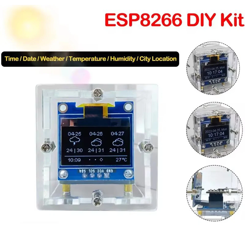 1set DIY Mini Weather Station Kit With USB Power Supply Weather Clock Time Temperature Humidity Display Soldering For ESP8266