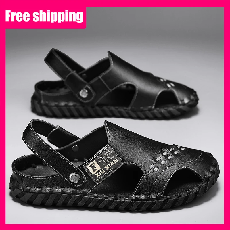 

Мужские сандалии: летние классические кожаные сандалии с открытым носком, для прогулок на улице, повседневные, дышащие, нескользящие, износостойкие