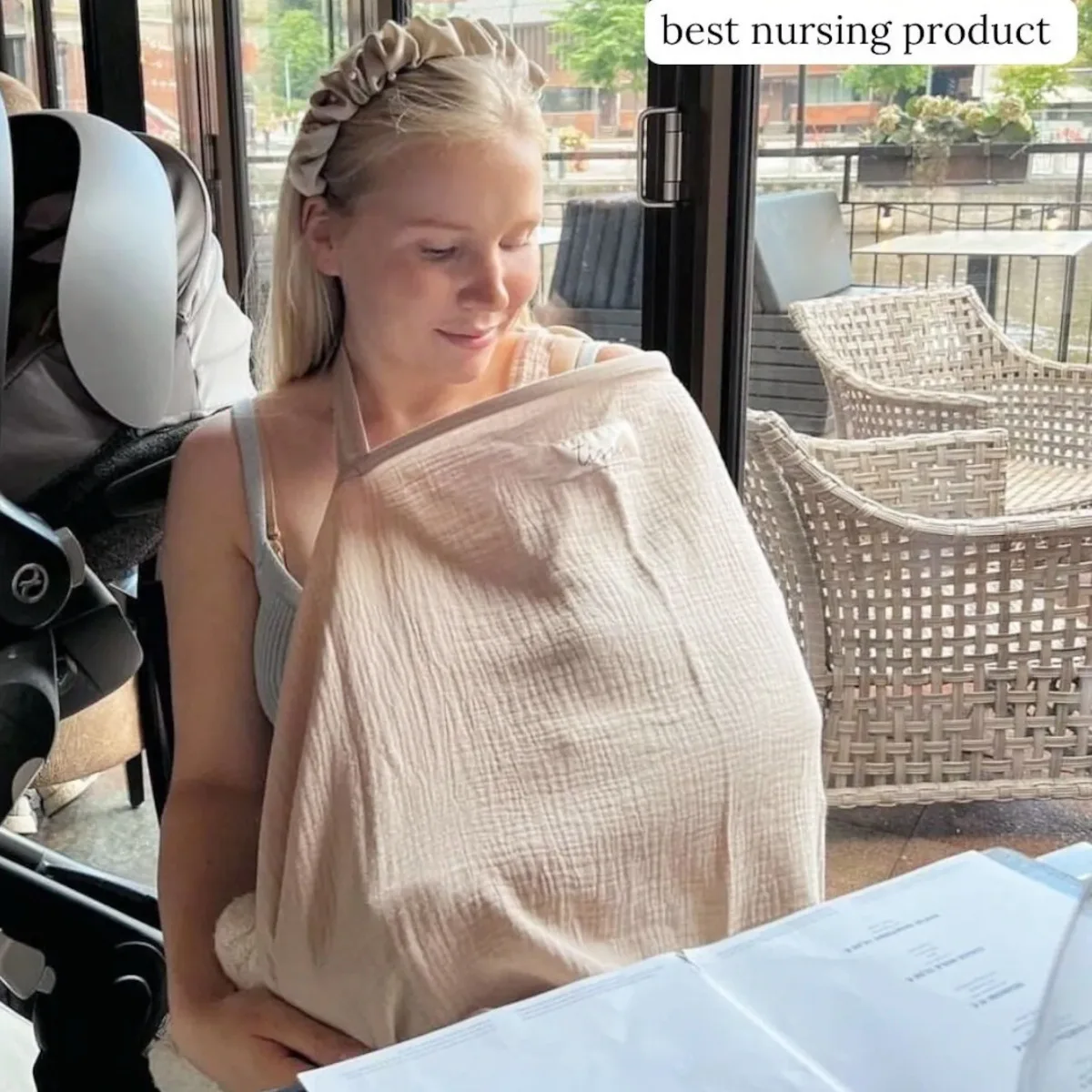 Adjustablestrap Soft Waffle Cotton Nursingcover Multi Use Breathablemachine Washable Breastfeedingprivacy Shawlapron for New Mom