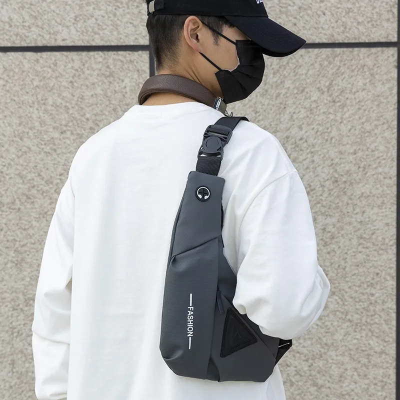 Lightweight nylon fabric men's chest backpack, water-resistant travel crossbody bag, multi-functional single-shoulder bag