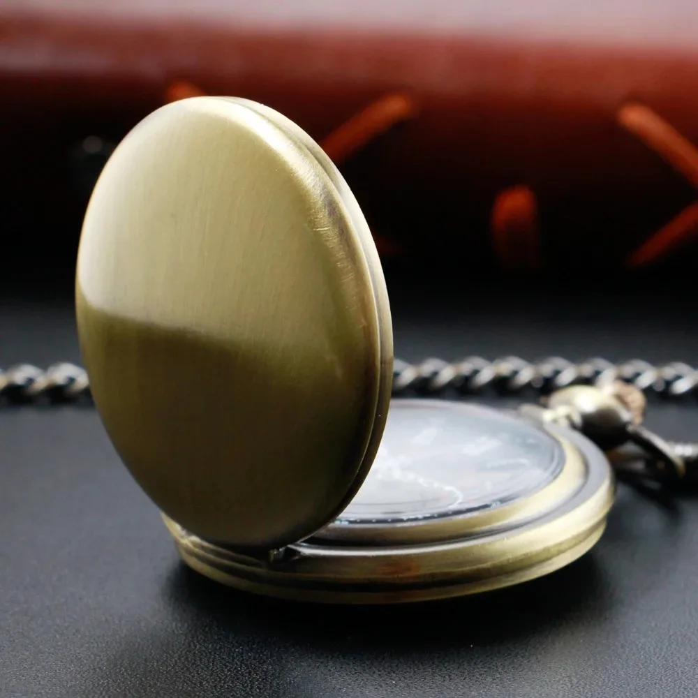 Bronze Polish Quartz Pocket Watch Mens Pendant Fob Chain Smooth Pocket Watches relogio Montres with Gifts Accessory