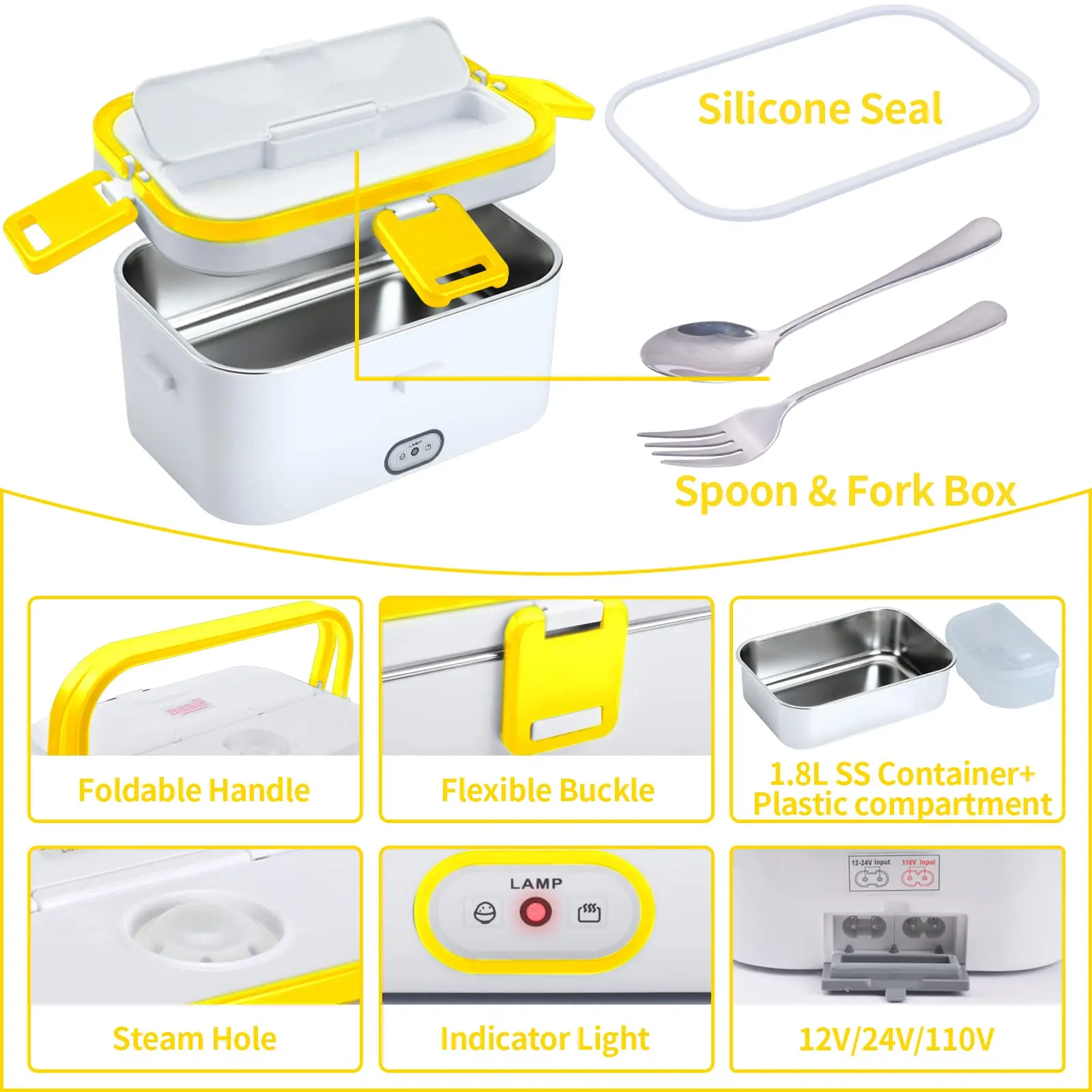 Electric Lunch Box 60W Food Heater 2-in-1 Portable Leakproof Heated Lunch Box for Car/Truck/Office with Insulated Carry Bag