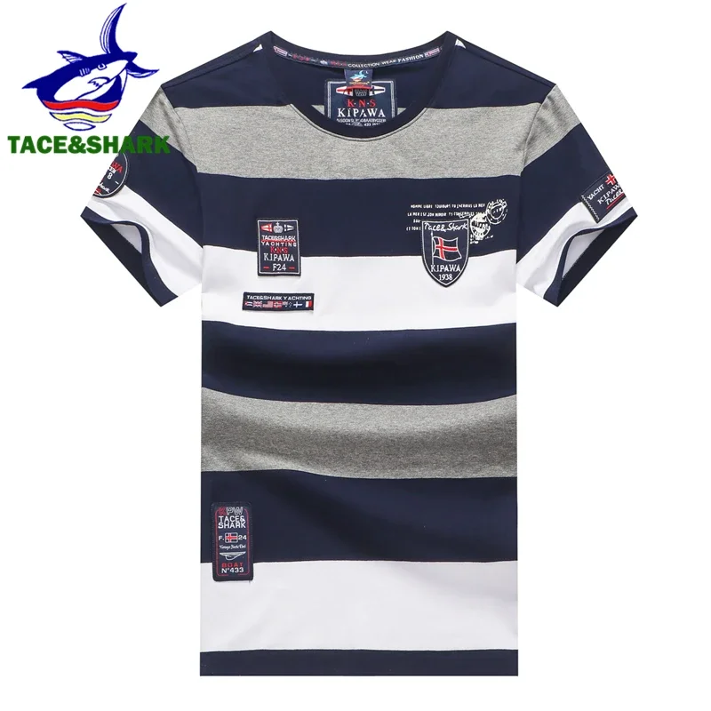 TACE&SHARK Brand Summer Striped Short Sleeve T-shirts Fashion Shark T Shirt 2020 Casual Gray Tshirts Mens Tops Tees Clothing