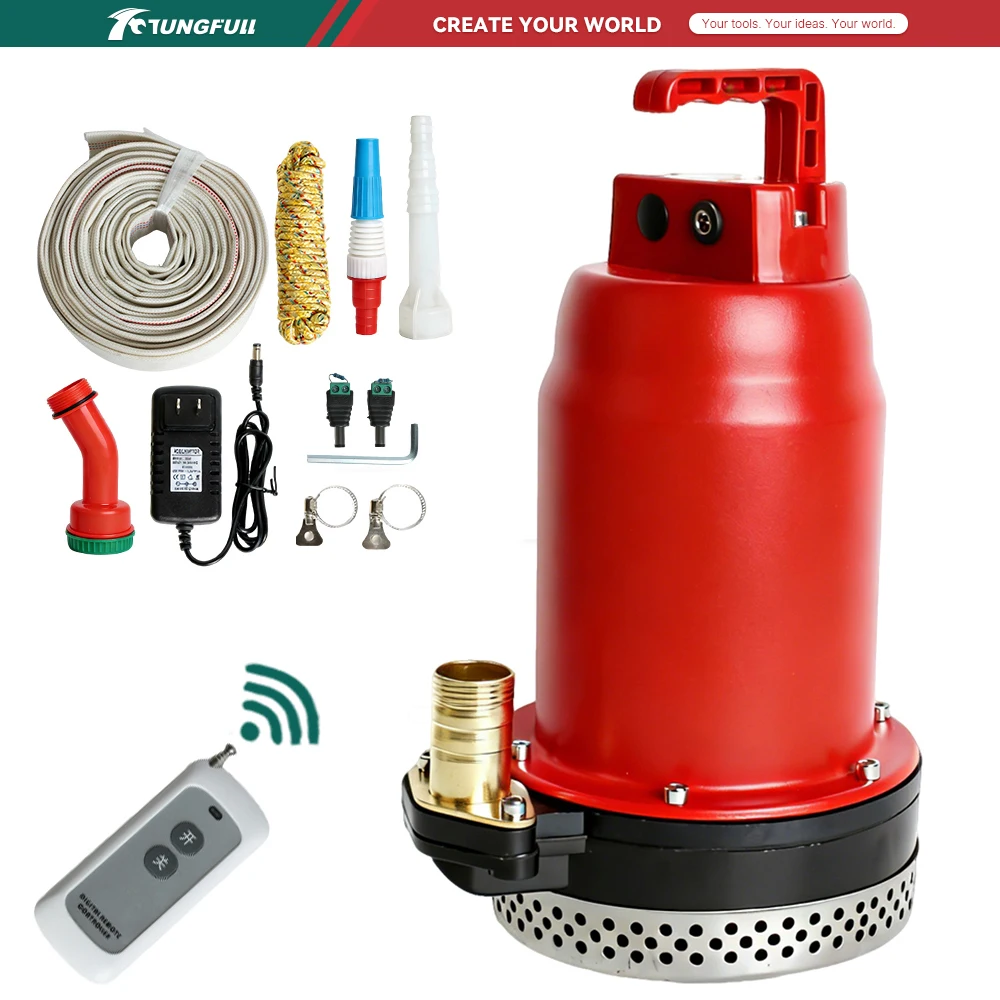 Remote Control Rechargeable Lithium Battery Submersible Pump DC 12V 200W High Flow 3.5m³/H 7M Head for Agricultural Irrigation