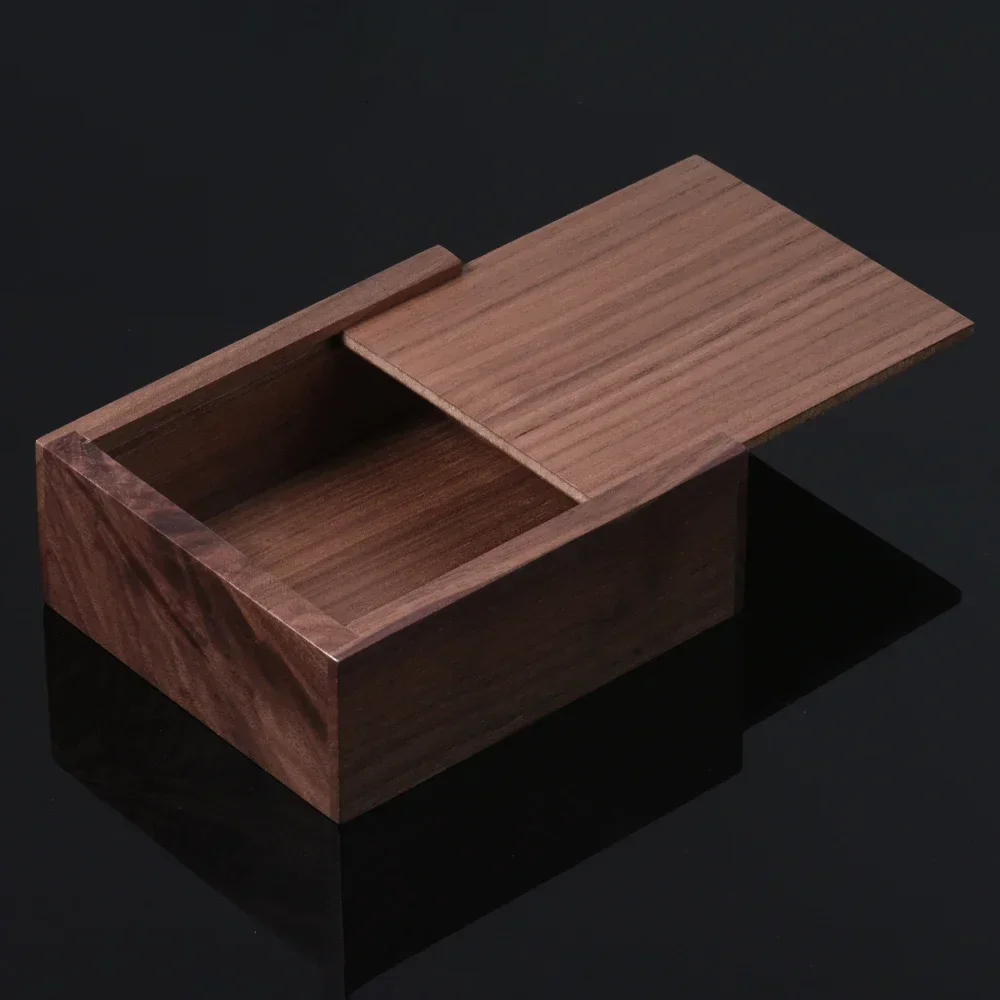 1Pcs Free Engraving Walnut Square Wooden Unfinished Storage Box for Necklace Jewelry Or USB Wood Decor Printing Custom Wood Box