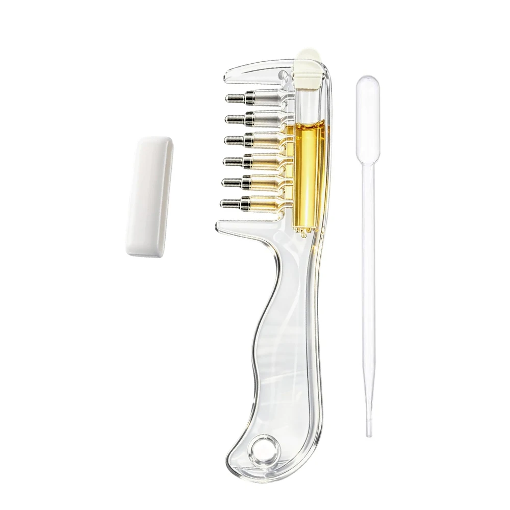 CALIYI Ätherisches Öl Applikator-Massagekamm mit eingebautem Flüssigkeitsreservoir und rollenden Metallzähnen, geeignet für das Haarwachstum der Kopfhaut.