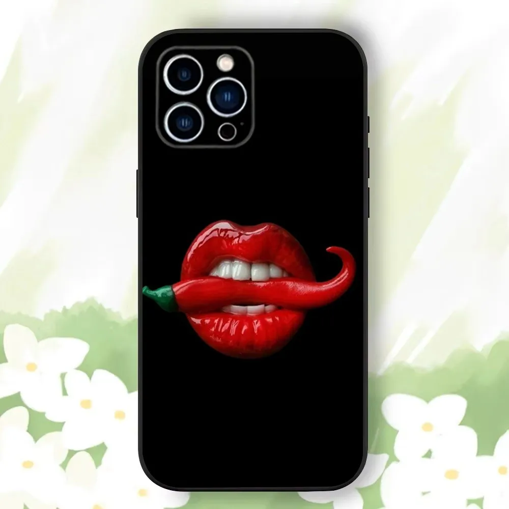 Red Chilli Pepper Pattern Phone Case For iPhone 16,15,14,13,12,11 Plus,Pro Max,XS,X,XR,SE,Mini,8,7，Soft Silicone Black Cover