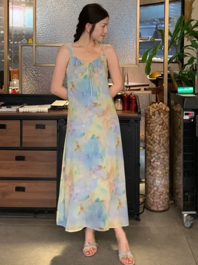 Retro Summer V-ne Stampato adient Vita Cinched ter Dr Donna Midi Dr Chic Pittura a olio Tintura e sbiancamento