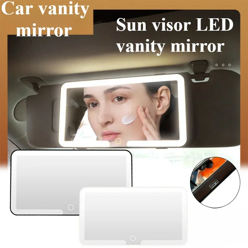 LED Light Car Sun Visor Vanity Mirror Adjustable Reinforcement Strap Shatterproof HD Mirror with Light Car Mirror