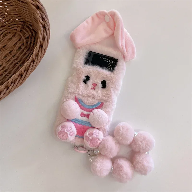 Long Ears Rabbit Phone Case for Samsung Galaxy Z Flip 6 5 4 3 Protective Back Cover for ZFlip4 ZFlip5 ZFlip6 Case