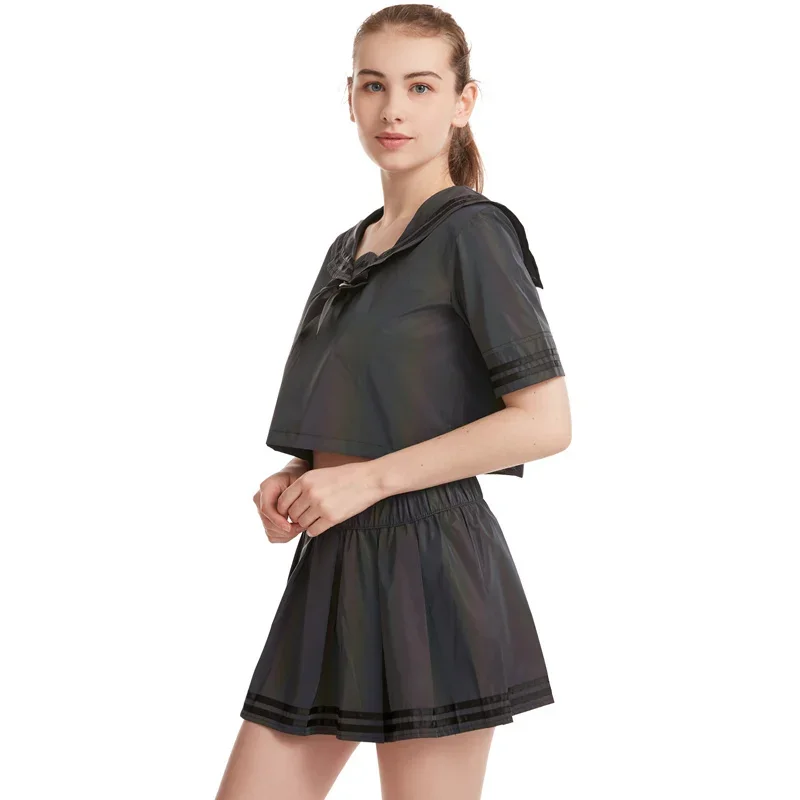 Chemise plissée colorée pour femmes, jupe plissée, ensemble deux pièces, chemisier Kawaii, uniforme scolaire, marin imbibé, RZ94