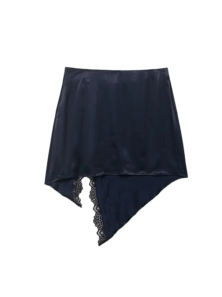    TFMLN falda asimétrica de encaje para mujer moda nueva Falda corta con cremallera lateral de Color sólido faldas elegantes de cintura alta para mujer