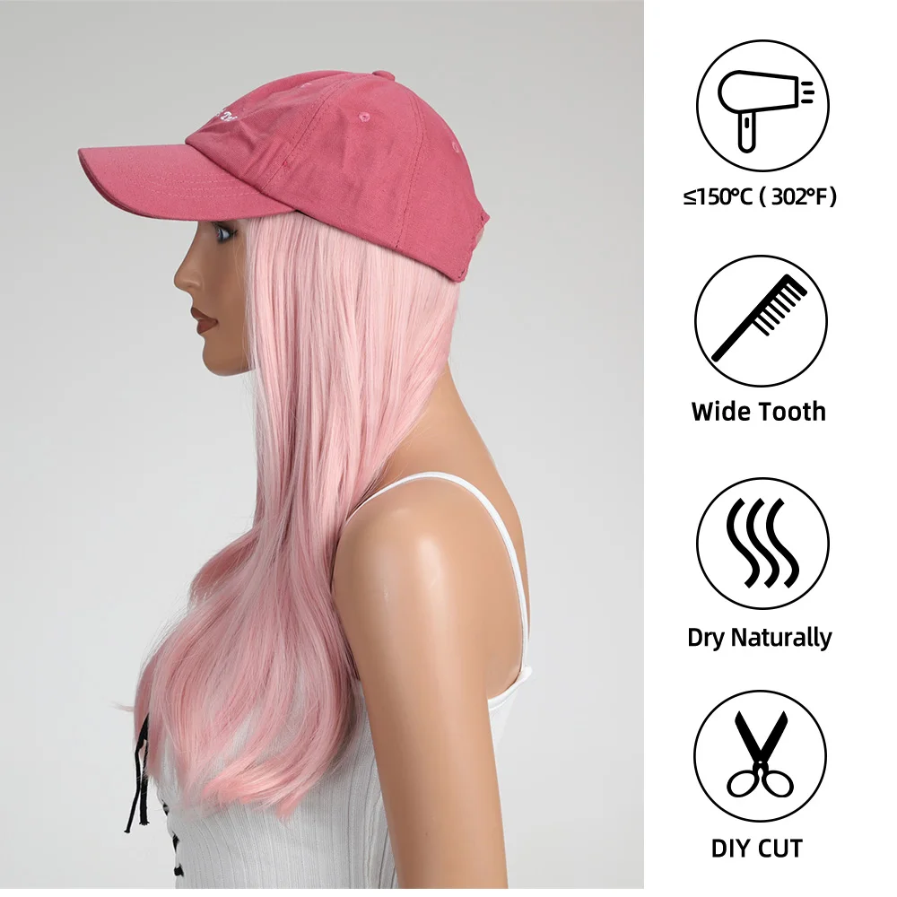 16 Inches Synthetic Pink Natural Wave Hair extensions with Baseball Cap