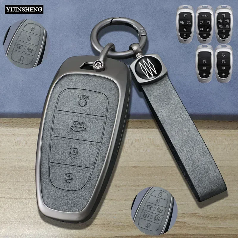 Zinc Alloy + Leather Car Key Case Cover For Hyundai Sonata Sel Ev 6 Ev 8 IONIQ 5 Nexo DN8 Fe Tucson Sonata Staria NX4 Ioniq