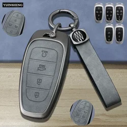 Zinc Alloy + Leather Car Key Case Cover For Hyundai Sonata Sel Ev 6 Ev 8 IONIQ 5 Nexo DN8 Fe Tucson Sonata Staria NX4 Ioniq