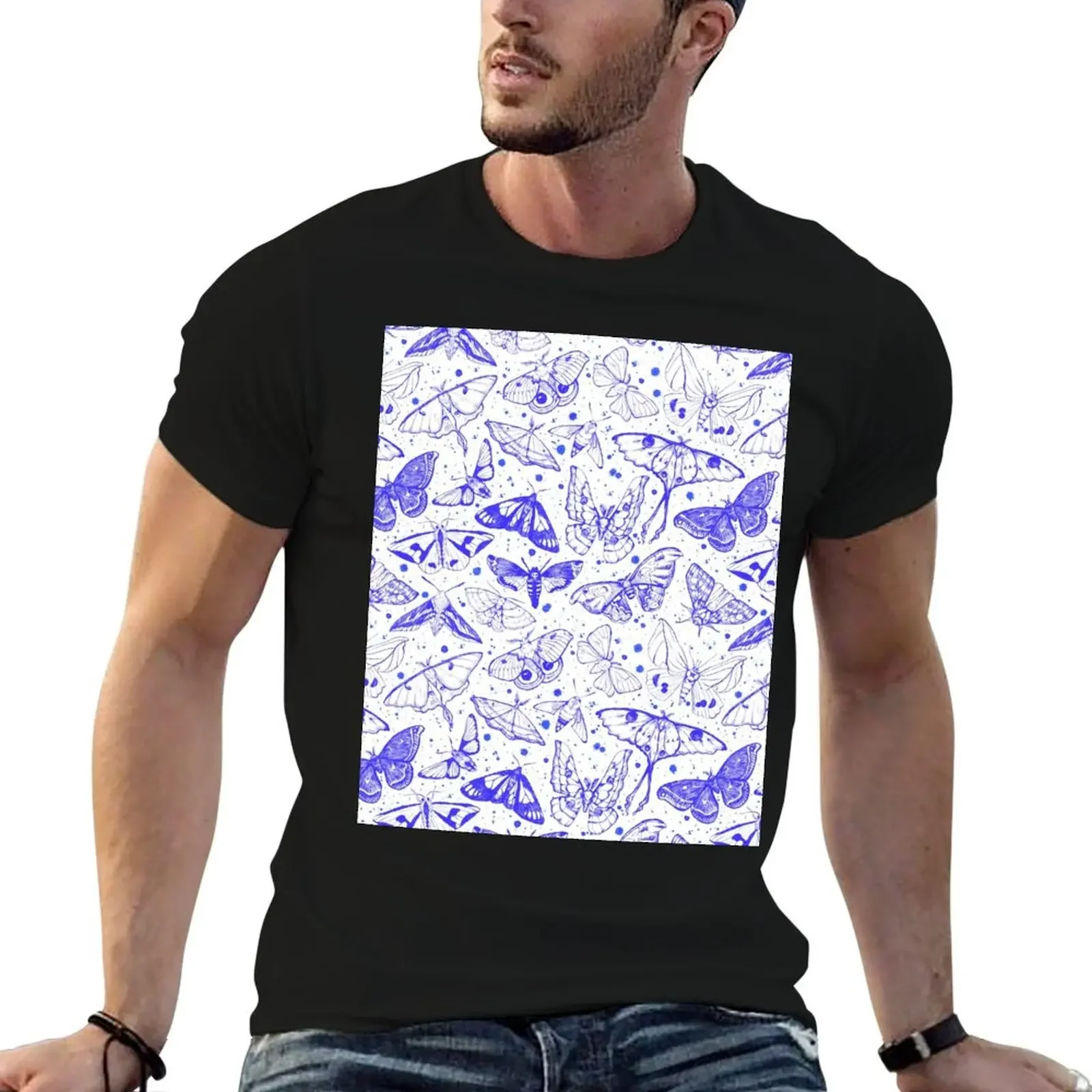 Moth Magic in Blue T-Shirt vintage anime shirt plus sizes T-shirt men