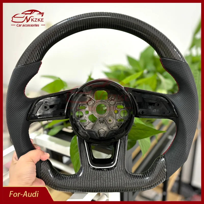 Carbon fiber leather perforation alcantara steering wheel for Audi A3L leather steering wheel flat bottom