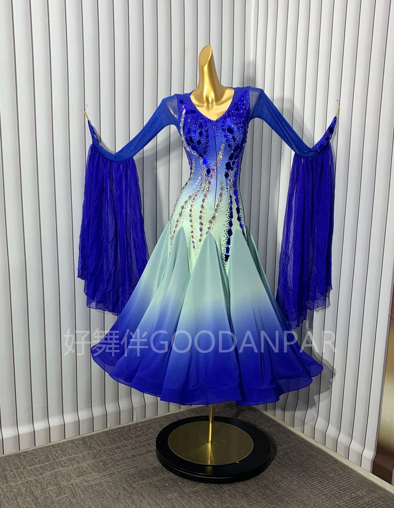 GOODANPAR Costume new Modern Competition Waltz Tango Ballroom Dance Dress Standard Girls Women  long sleeve dance dress gradient