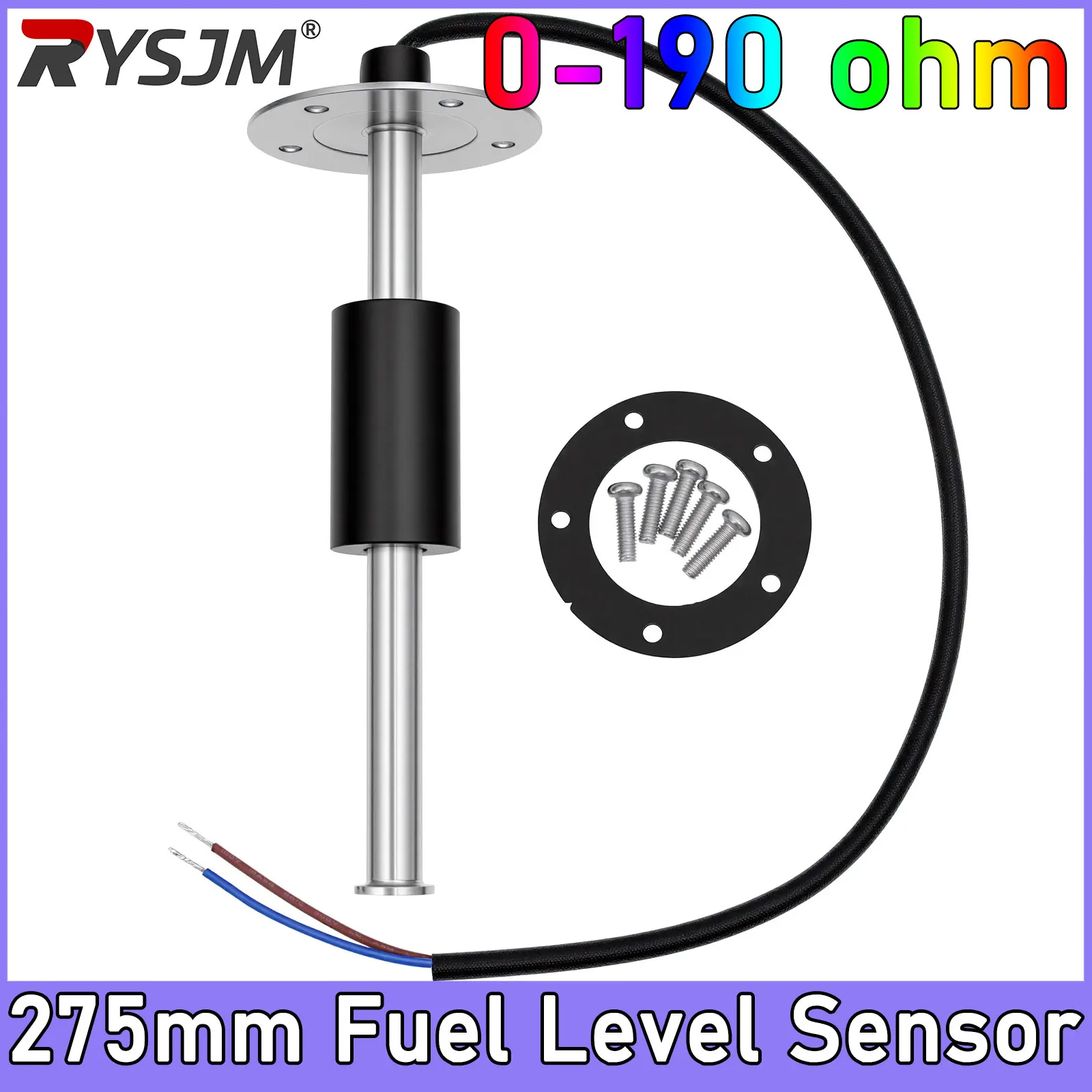 1pc  Fuel Level Sensor 275mm0-190 ohm Water Level Sensor Stainless Steel Empty 0ohm, Full 190ohm Sensor for Car Boat Oil Liquid