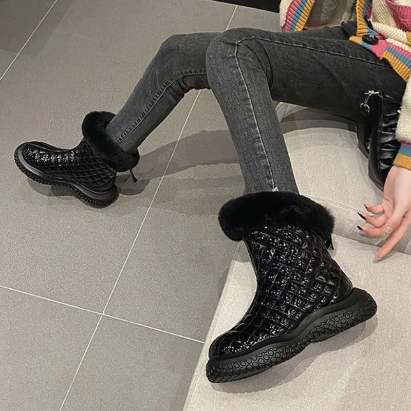 

Непромокаемые женские зимние ботинки, кожаная черная рабочая обувь, готическая обувь из ягненка, большие размеры, теплая распродажа, осенне-зимняя женская обувь с подкладкой