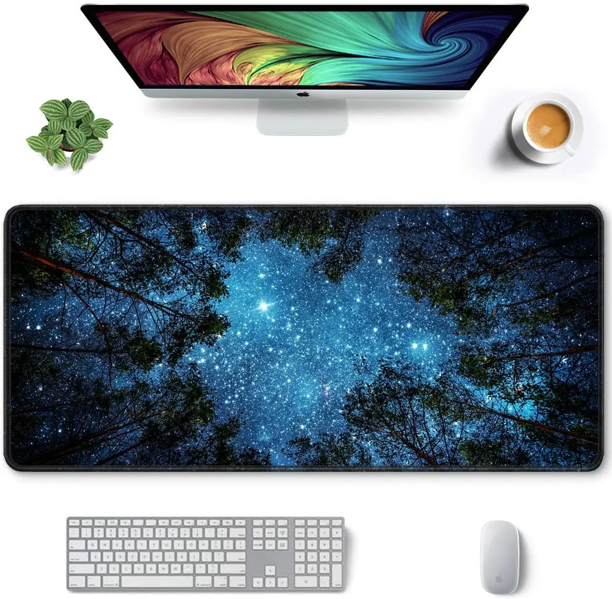 Silent Night Sky Large Mouse Pad Waterproof Desk Mat with Stitched Edges Non-Slip Computer Keyboard Mousepad for Office Home