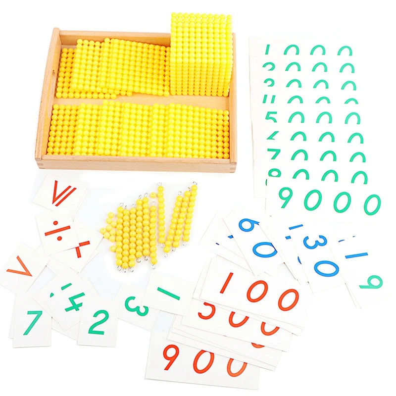 Juego de Banco Montessori, juego de cuentas amarillas, sistema Decimal, material de enseñanza de matemáticas, juguetes educativos para bebés en edad preescolar