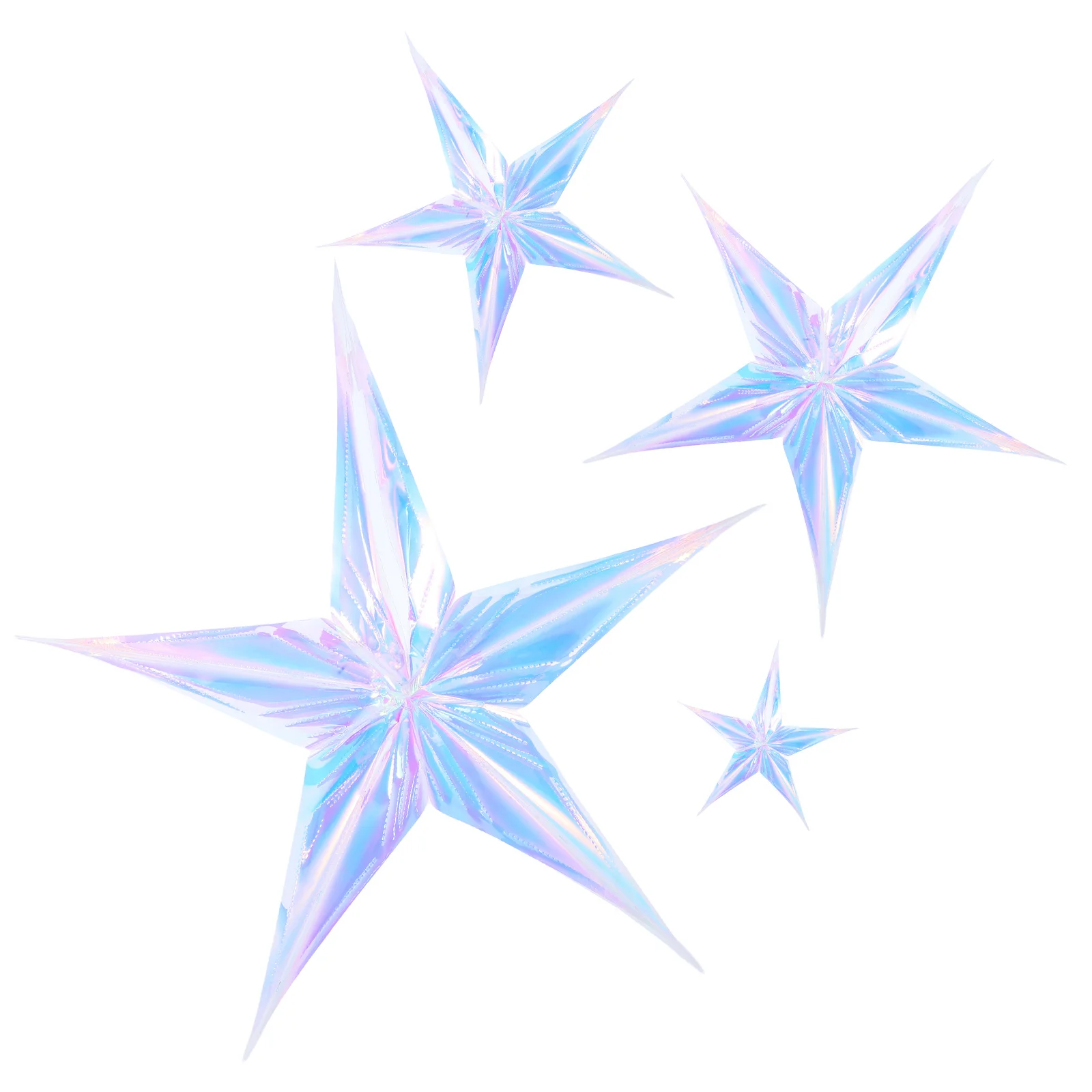 

4Pcs Iridescent Party Decorations Five Pointed Stars Hanging Ceiling Decor for Christmas Tree Wedding Backdrop 3D Holographic