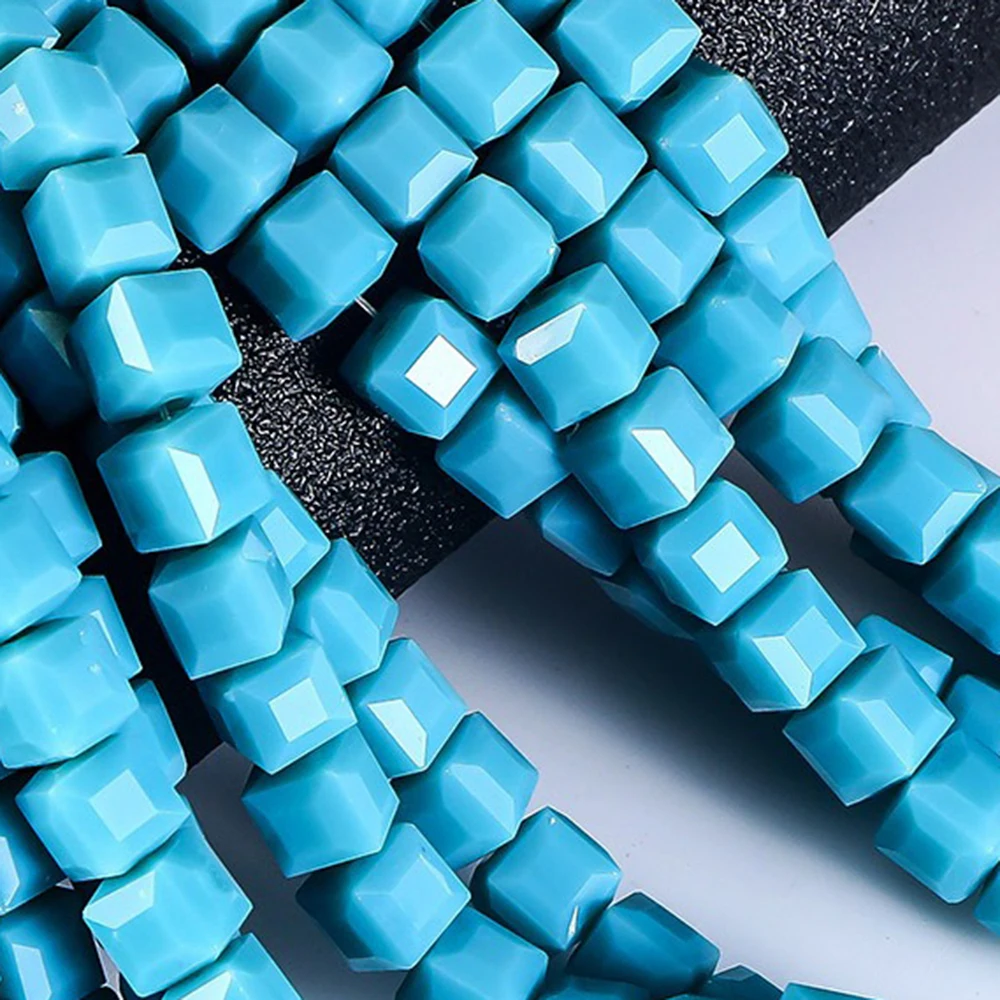 4mm 6mm 8mm Cube Square Faceted Blue Crystal Style Glass Loose Beads Lot for Jewelry Accessorie Bead Strands for Necklace CF15
