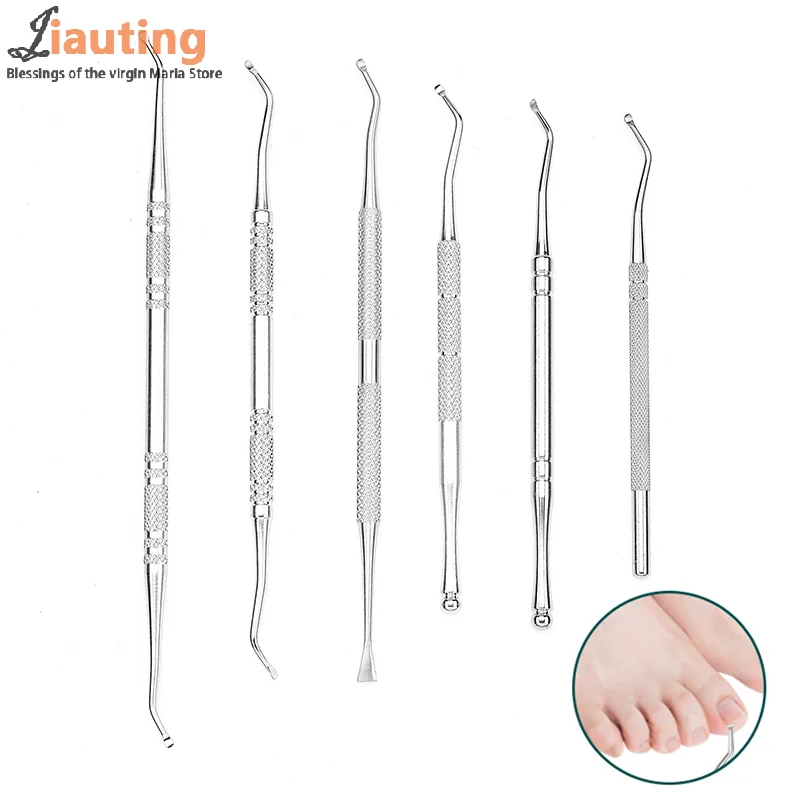 Ensemble d'outils de Correction des ongles incarnés, 6 pièces, limes à ongles à Double extrémité en acier inoxydable, soins Paronychia, outils de nettoyage des pieds