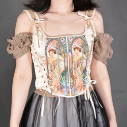 Women Abdomen Corset Bustiers Floral Embroidery Vintage Tank Tops Luxurious Bodices