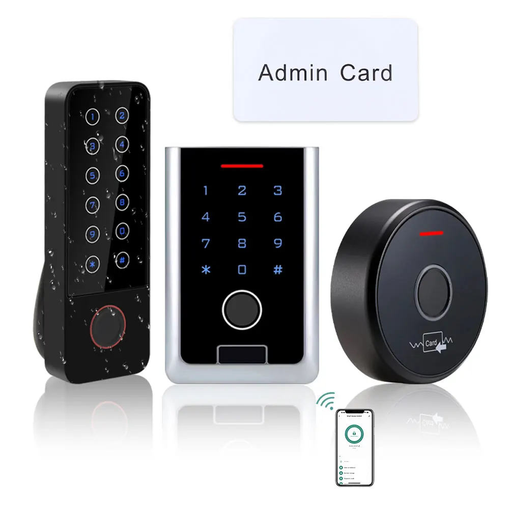 Standalone Metal Wifi Tuya App Fingerprint RFID Access Control Keypad Rainproof digital panel Wiegand Reader Door Lock Contact