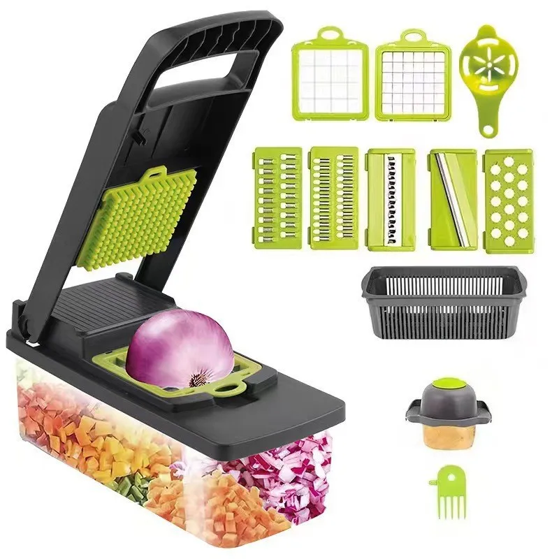 16pcs/set Multi-Function Vegetable Cutter-Kitchen Mandoline Slicer for Potato, Carrot & Fruits, Grater, Dicer&Julienne Tools