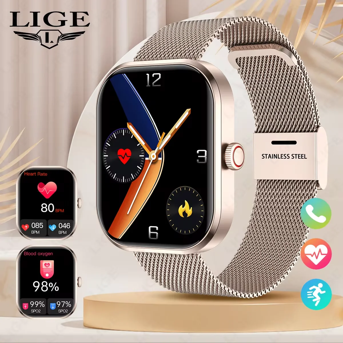 

LIGE Smartwatch Women Health Monitoring BT Call 2.01‘’ Luxury Bracelet Custom Watch Face Music Ladies Gift Men Sport Smartwatch